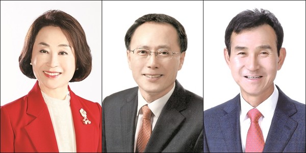 사천시의회 전반기 의장 선거에 3명이 출마 의사를 밝혔다. 사진 왼쪽부터 구정화, 윤형근, 전재석 시의원 당선인.